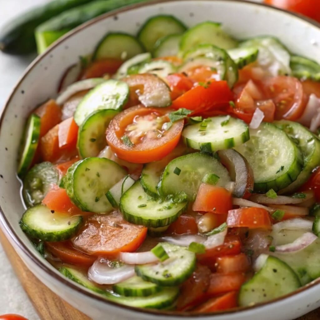 Marinated Cucumber, Tomato & Onion Salad – A Summer Classic Bursting with Flavor 4 Marinated Cucumber, Tomato & Onion Salad