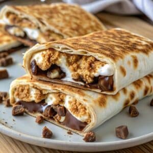 S’mores Crunchwraps filled with melted chocolate, marshmallows, and graham cereal toasted golden brown