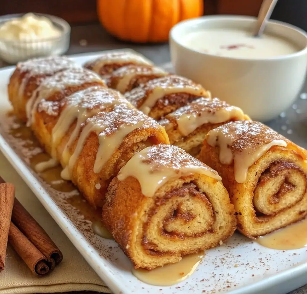 Pumpkin Pie French Toast Roll Ups 1 Try these Pumpkin Pie French Toast Roll Ups! A cozy fall breakfast treat filled with pumpkin spice flavor, perfect for brunch or dessert.