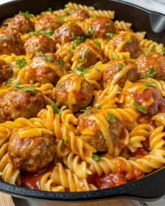 BBQ Ranch Meatball Cheddar Pasta Skillet 2