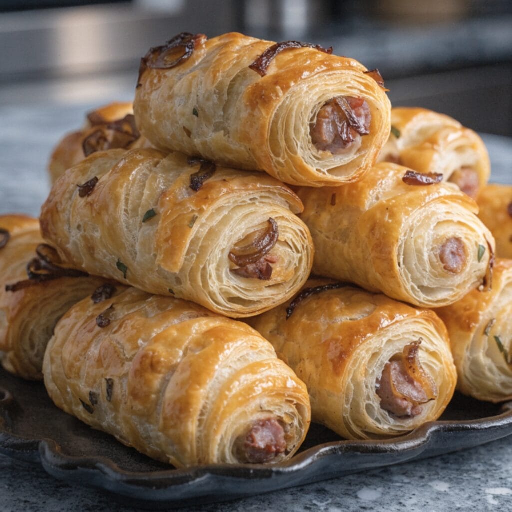 Savory French Onion Sausage Rolls – Golden Flaky Puff Pastry with Caramelized Onion Flavor