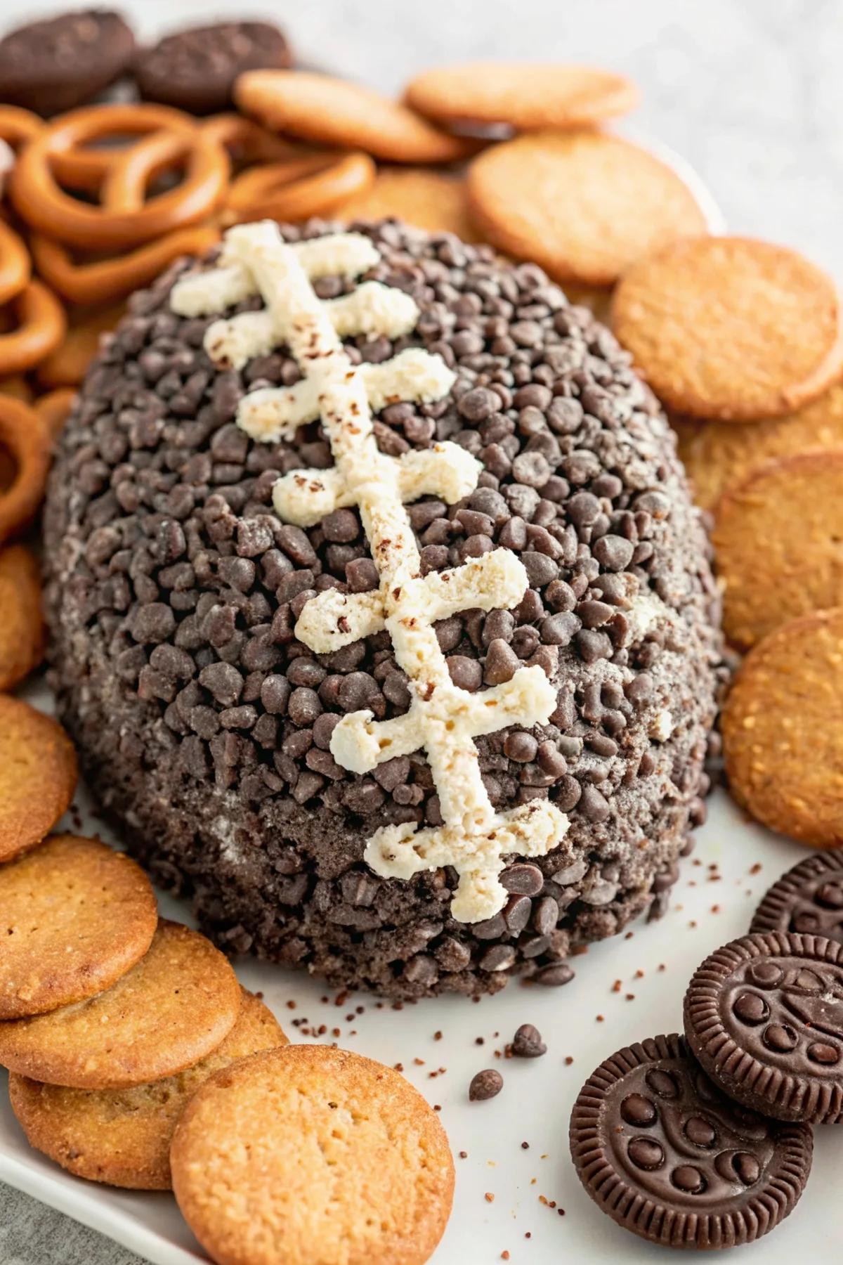 Oreo Cookies and Cream Cheese Ball (American Classic Party Dessert) 1 oreo cheeseball football shaped