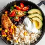 Chicken Burrito Bowl Meal Prep, fully cooked and ready to serve for two