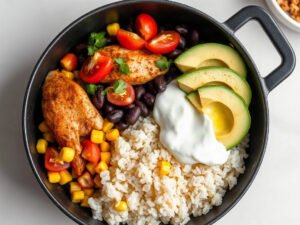 Chicken Burrito Bowl Meal Prep, fully cooked and ready to serve for two