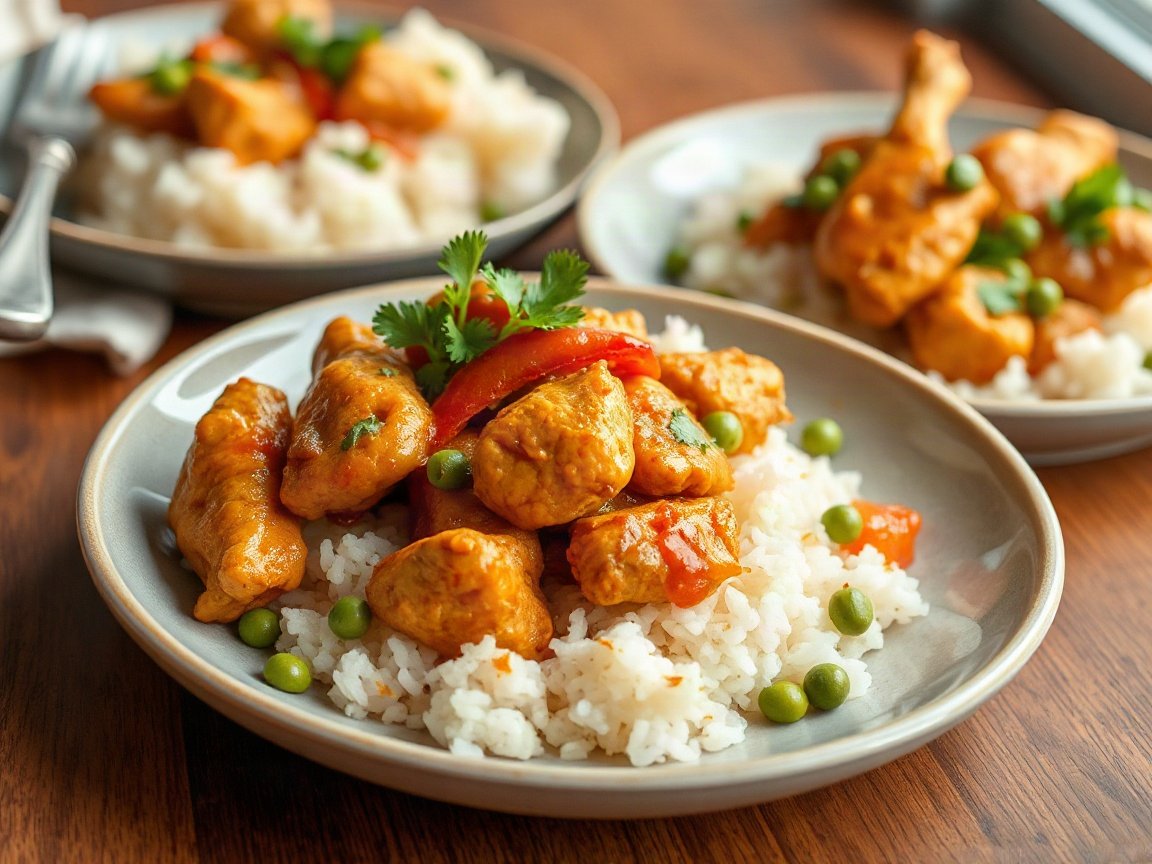Easy Chicken Curry with Curry Powder (for Two) 5 Easy Chicken Curry for Two (with Curry Powder) plated as two servings, close-up