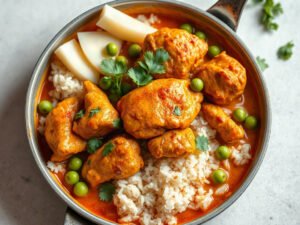Easy Chicken Curry for Two (with Curry Powder), fully cooked and ready to serve for two