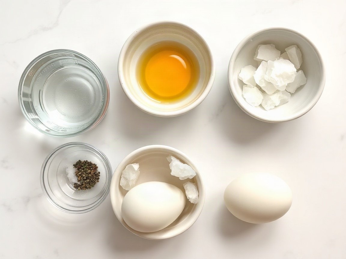 Ingredients for Easy Peel Hard Boiled Eggs: eggs, water, ice and salt and pepper