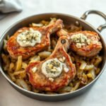 Easy Pork Chops and Sauerkraut, fully cooked and ready to serve for two