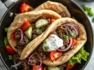 Leftover Lamb Gyros, fully cooked and ready to serve for two