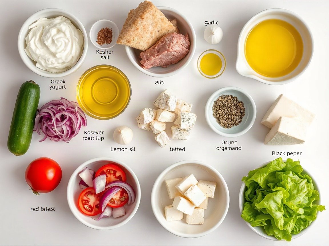 Leftover Lamb Gyros for Two (with Quick Tzatziki) 4 Ingredients for Leftover Lamb Gyros: Greek yogurt, cucumber, garlic, kosher salt, olive oil, lemon juice, leftover roast lamb, dried oregano, ground cumin, paprika, black pepper, pita bread, tomato, red onion, lettuce and feta