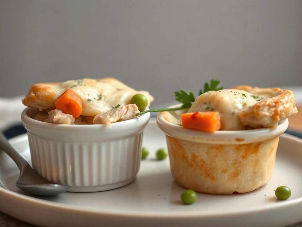 Mini Chicken Pot Pies, fully cooked and ready to serve for two