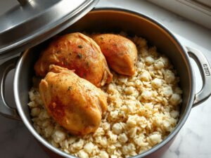 One Pot Chicken and Rice, fully cooked and ready to serve for two