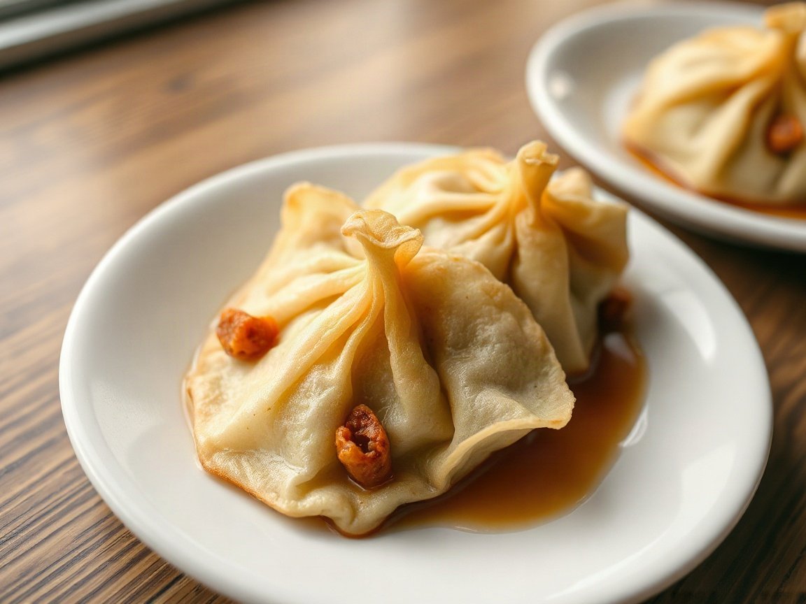 Crispy Rice Paper Dumplings plated as two servings, close-up