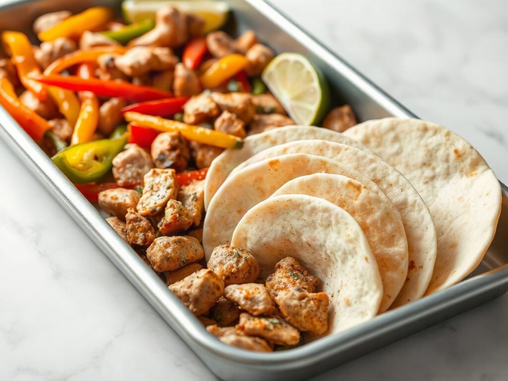 Sheet Pan Chicken Fajitas, fully cooked and ready to serve for two