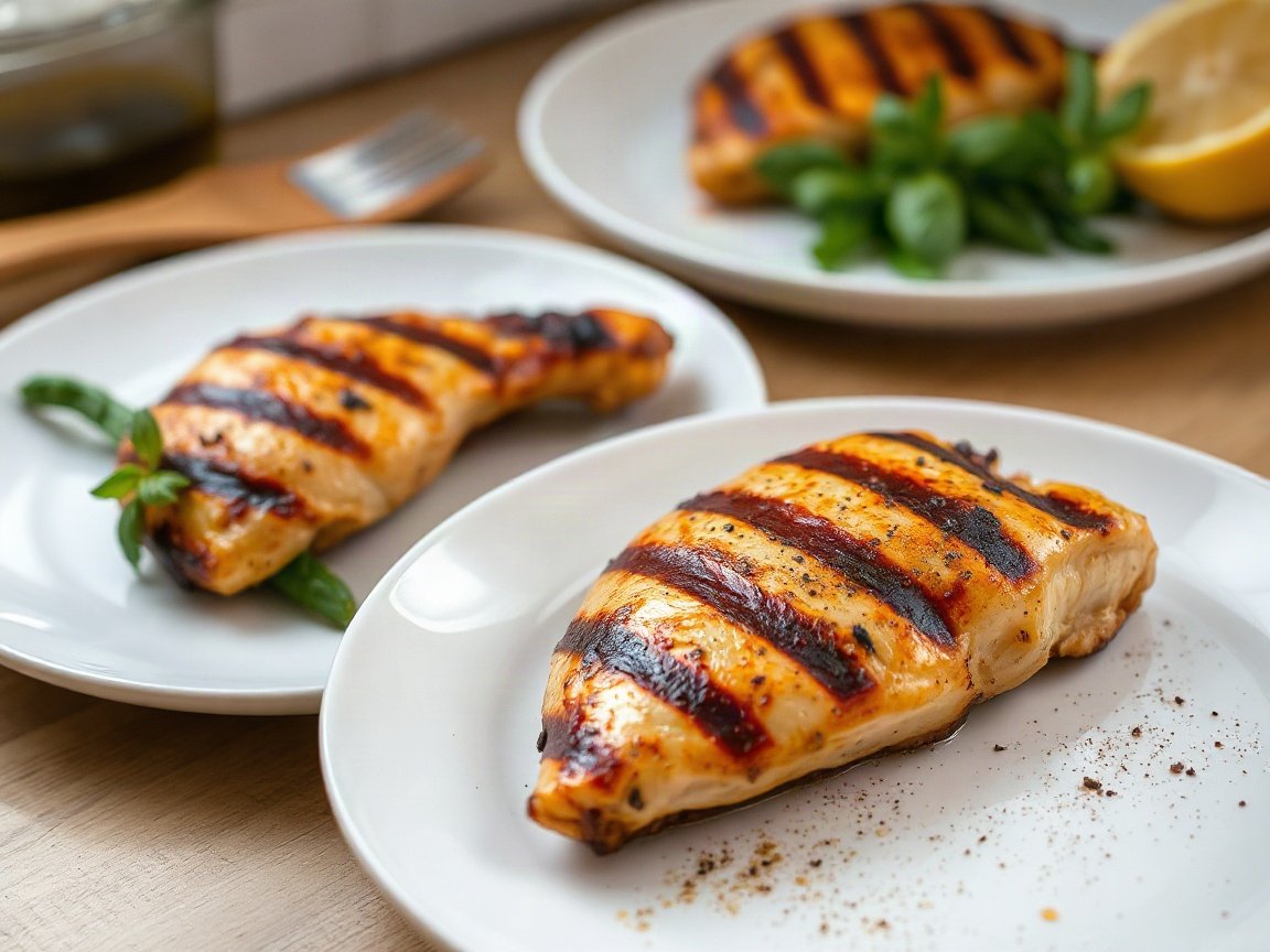 Simple Grilled Chicken Marinade plated as two servings, close-up