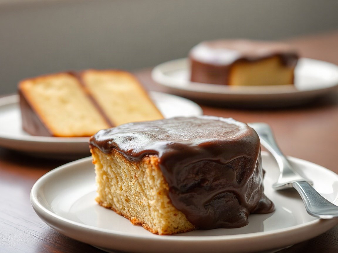 6-Inch Vanilla Cake with Chocolate Frosting plated as two servings, close-up