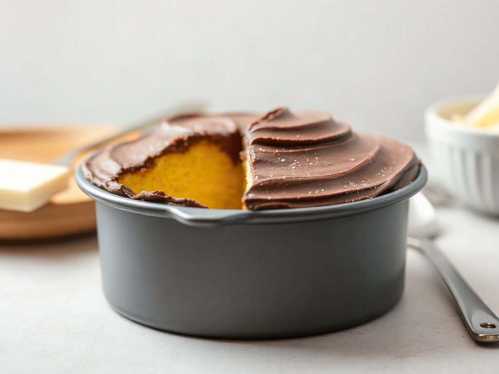 6-Inch Vanilla Cake with Chocolate Frosting, fully cooked and ready to serve for two