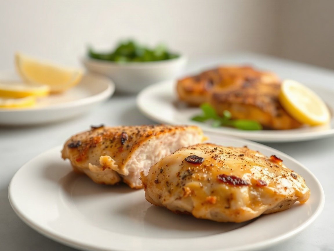 Air Fryer Chicken Breast for Two (Juicy and Easy) 5 Air Fryer Chicken Breast plated as two servings, close-up