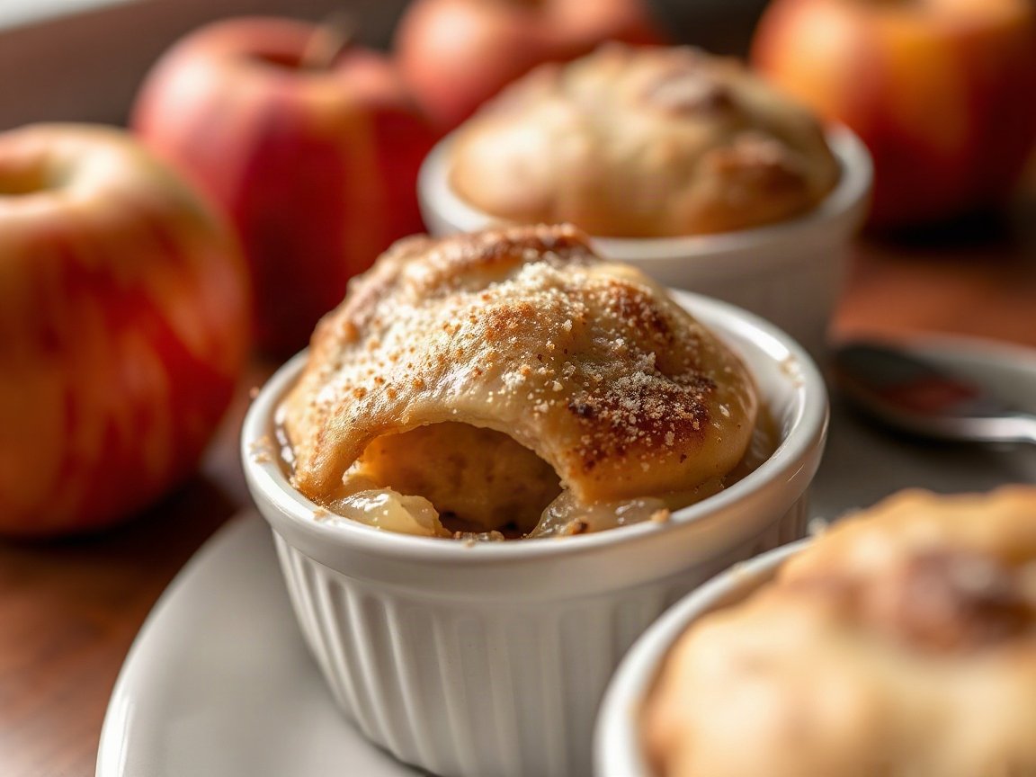 Apple Pie for Two (Mini Double-Crust Ramekin Pies) served as two portions, close-up