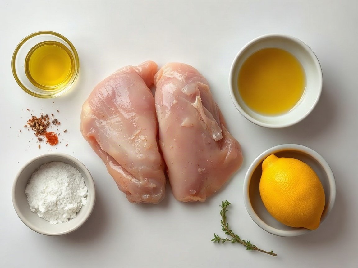 Ingredients for Baked Chicken Thighs: chicken thighs, olive oil, salt, black pepper, paprika, garlic powder, dried thyme and lemon