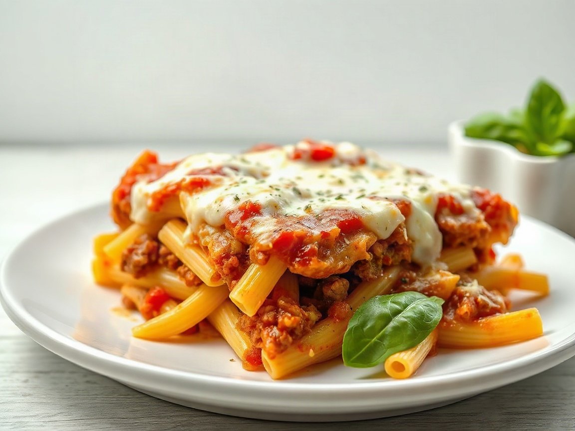 Baked Ziti for Two (Beef and Ricotta, Small Dish)