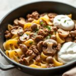 Beef Stroganoff Freezer Meal for Two (Ground Beef, Make-Ahead) 6 Ground Beef Stroganoff Freezer Meal, fully cooked and ready to serve for two