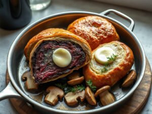 Beef Wellington, fully cooked and ready to serve for two