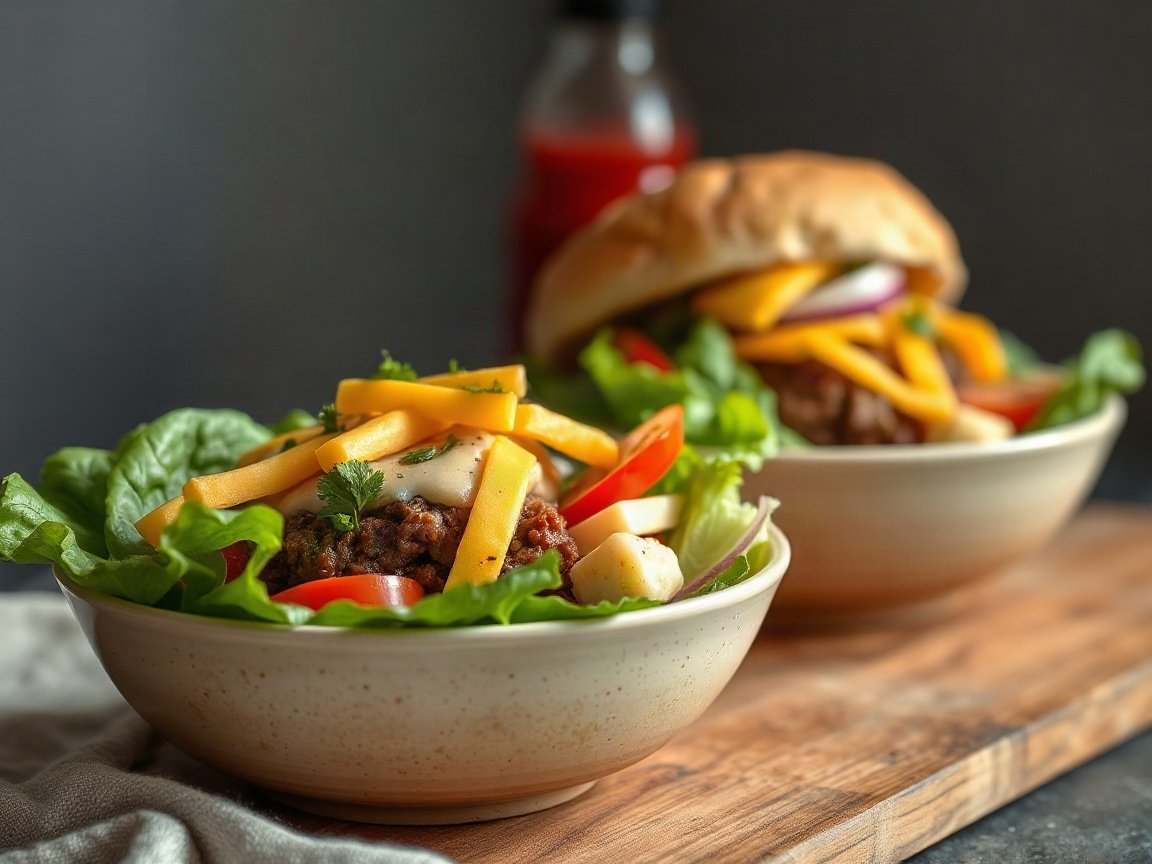 Burger Bowls served as two portions, close-up