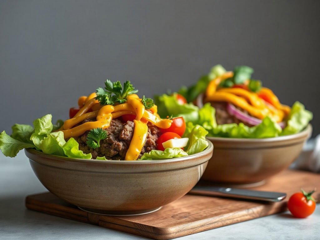 Burger Bowls, fully cooked and ready to serve for two