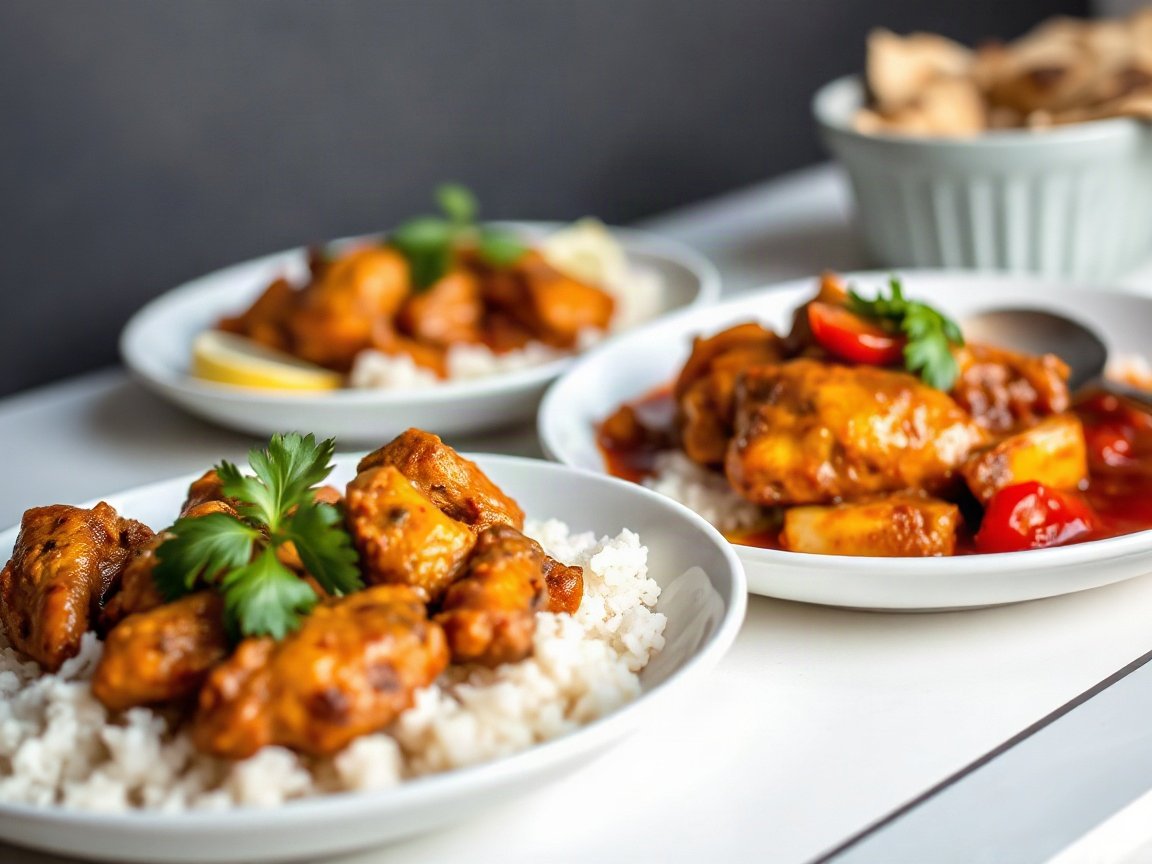 Butter Chicken for Two (Easy Weeknight Skillet) 5 Butter Chicken plated as two servings, close-up