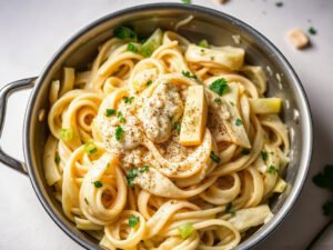 Cabbage Alfredo, fully cooked and ready to serve for two