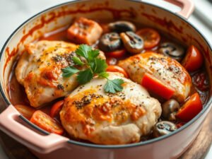 Chicken Cacciatore, fully cooked and ready to serve for two