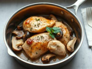 Chicken Marsala, fully cooked and ready to serve for two