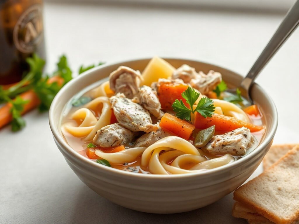 Chicken Noodle Soup, fully cooked and ready to serve for two