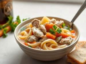 Chicken Noodle Soup, fully cooked and ready to serve for two
