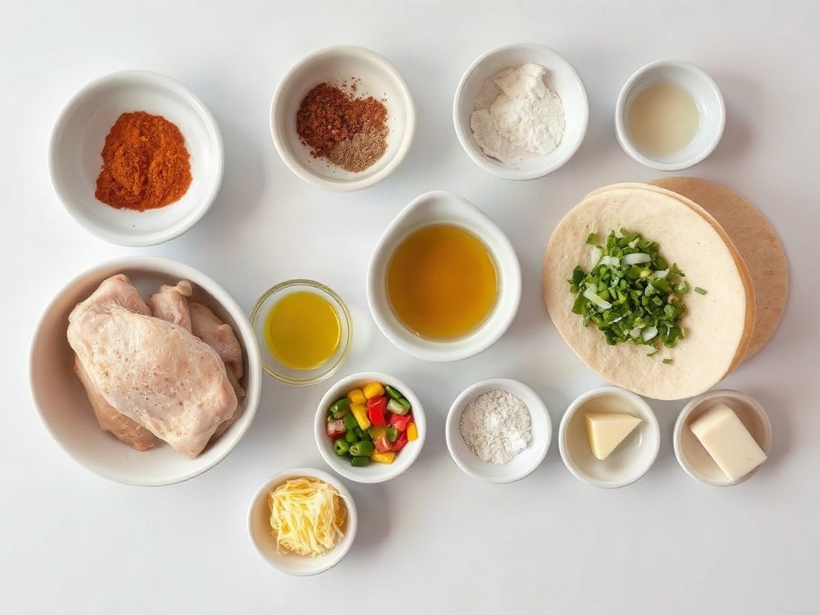 Chicken Quesadillas for Two (Easy Skillet Quesadillas) 4 Ingredients for Chicken Quesadillas for Two (Easy Skillet Quesadillas): chicken breast, chili powder, cumin, garlic powder, salt, olive oil, onion, bell pepper, cheese, flour tortillas, butter and toppings