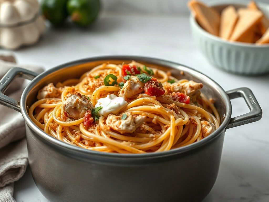 Chicken Spaghetti, fully cooked and ready to serve for two