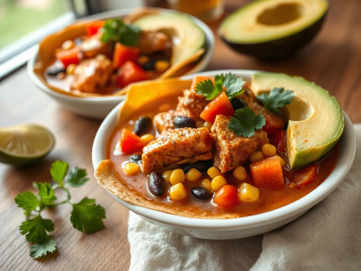 Chicken Tortilla Soup for Two (Easy, Smoky and One-Pot) 5 Chicken Tortilla Soup plated as two servings, close-up