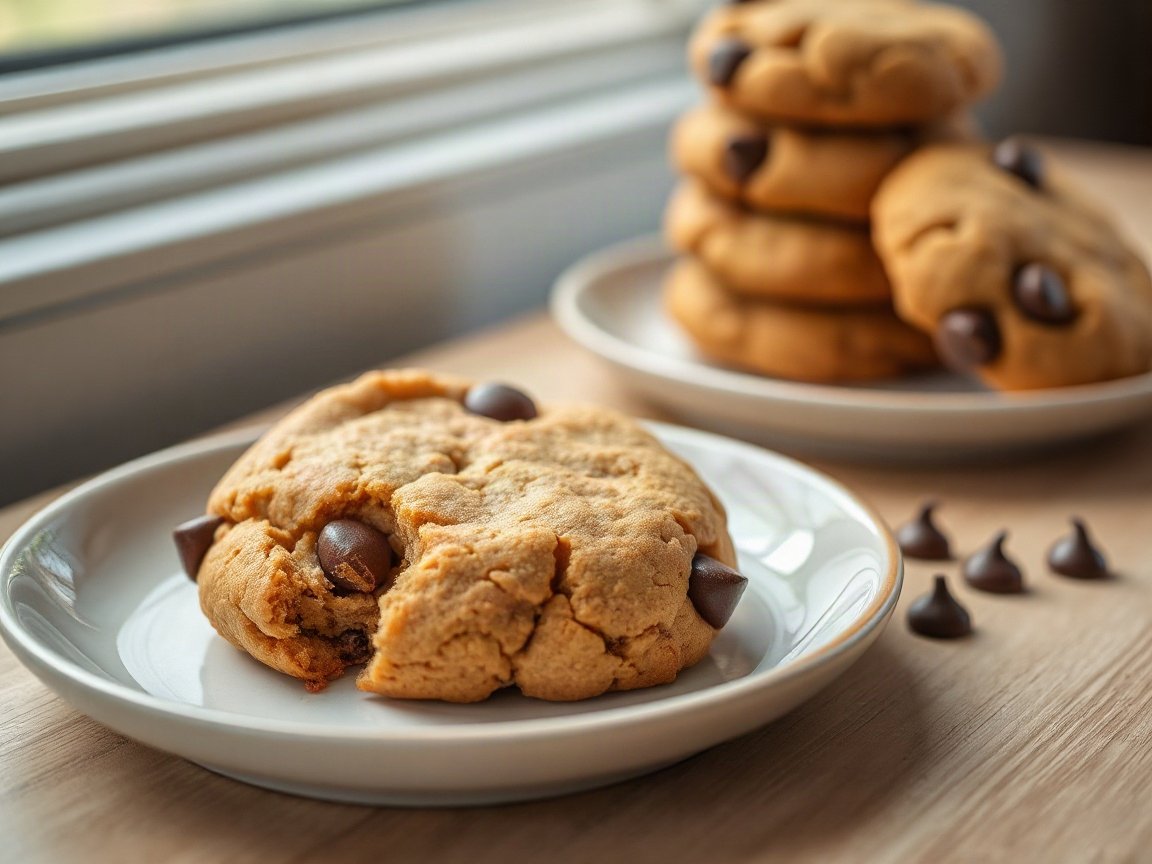 Chickpea Cookies for Two (Flourless Chocolate Chip Cookies) 5 Chickpea Cookies plated as two servings, close-up