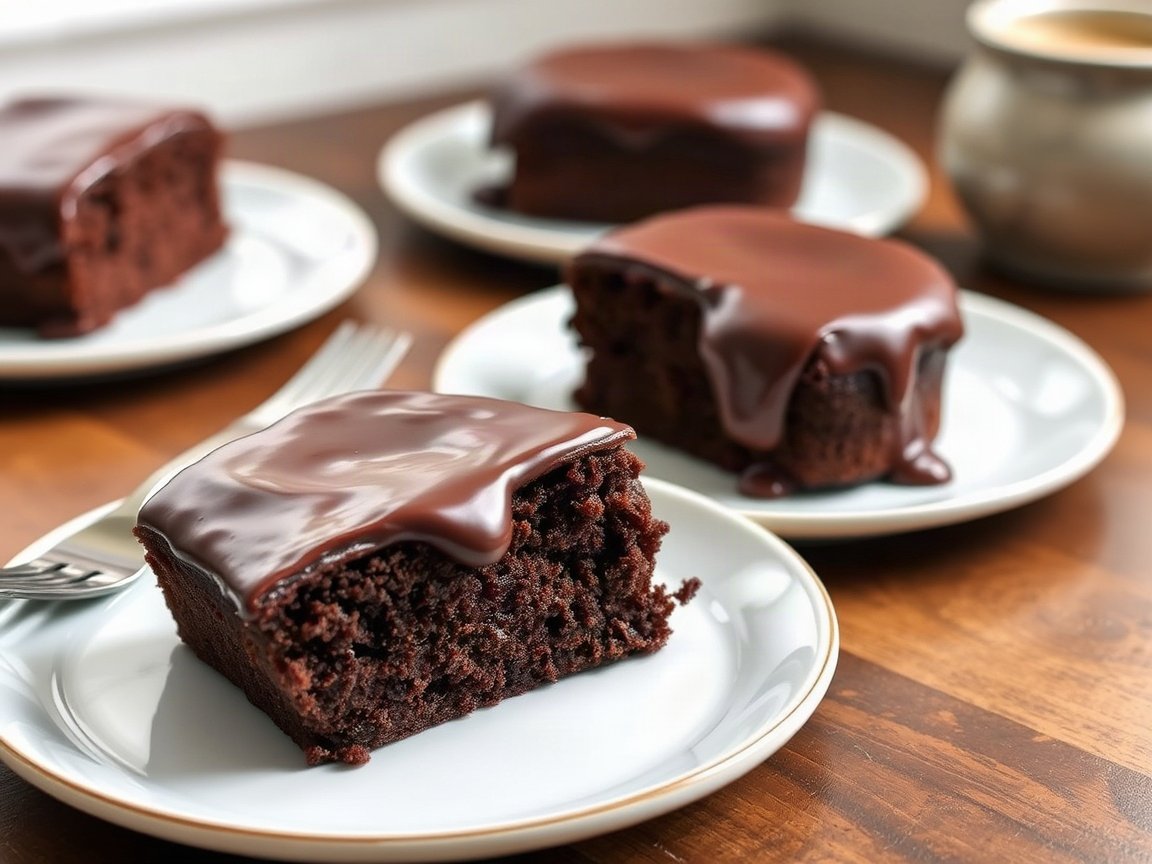 Chocolate Cake for Two (Small 6-Inch Cake with Ganache) plated as two servings, close-up
