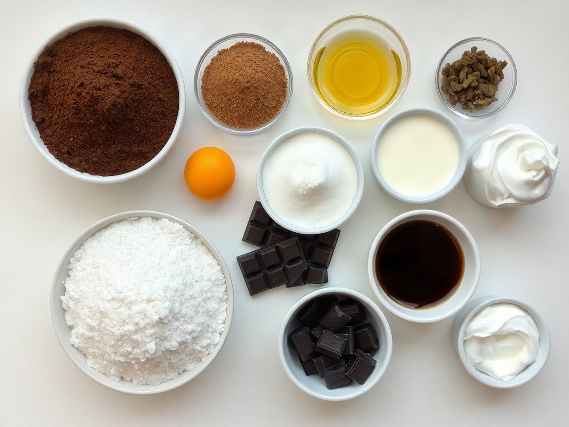 Ingredients for Chocolate Cake for Two (Small 6-Inch Cake with Ganache): all-purpose flour, cocoa powder, granulated sugar, baking soda, salt, egg, buttermilk, vegetable oil, coffee, vanilla extract, semisweet chocolate and heavy cream