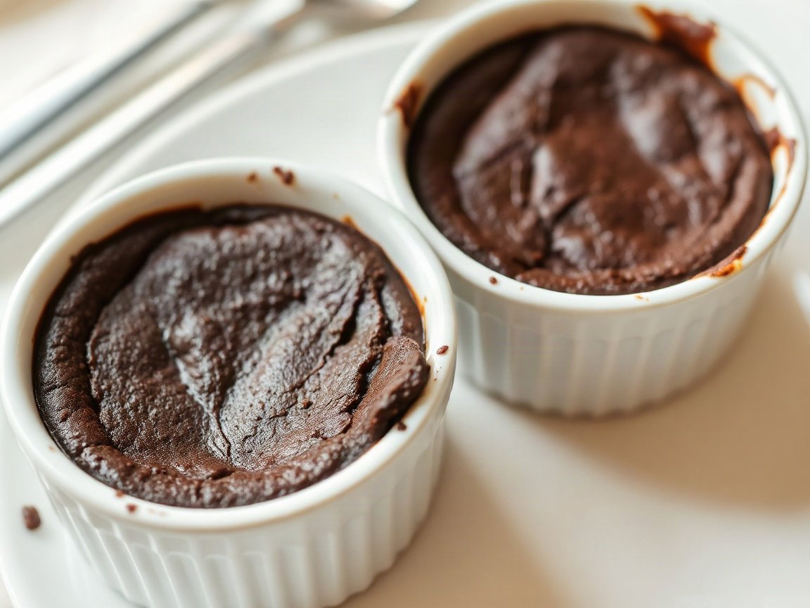Chocolate Lava Cake for 2 (Easy Molten Cakes in Ramekins) 5 Chocolate Lava Cake served as two portions, close-up