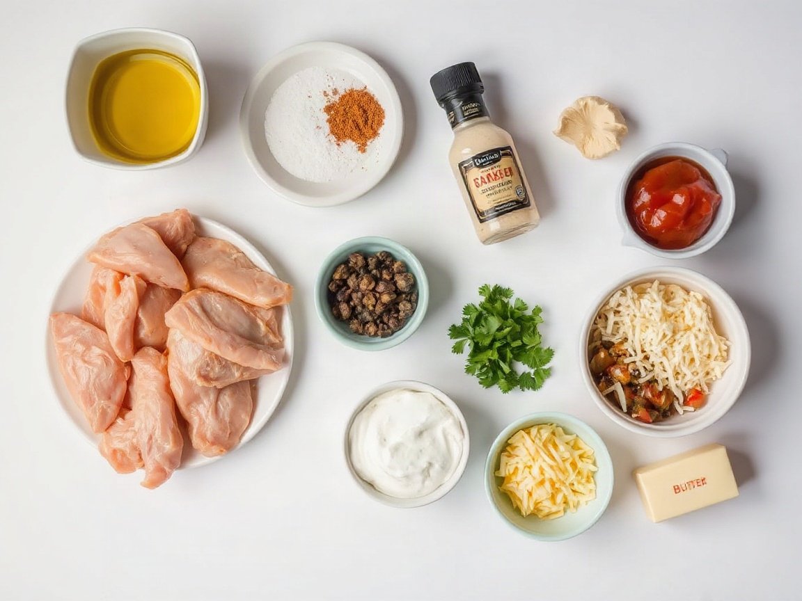 Ingredients for Crispy Chicken Wraps: chicken breast, garlic powder, smoked paprika, kosher salt, black pepper, olive oil, tortillas, ranch dressing, salsa, cheese and butter