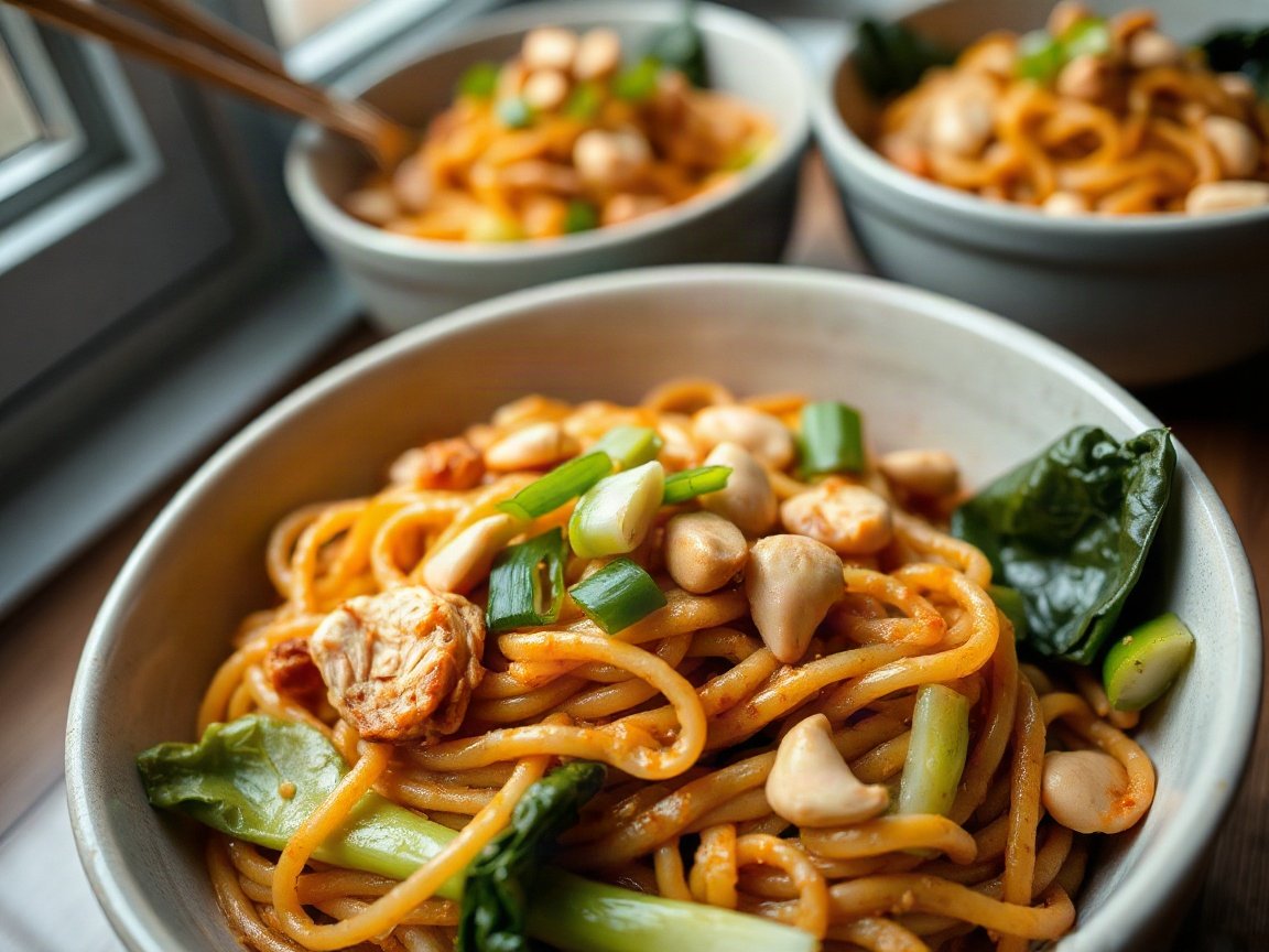 Dan Dan Noodles for Two (Spicy, Nutty and Ready in 30 Minutes) 5 Dan Dan Noodles served as two portions, close-up