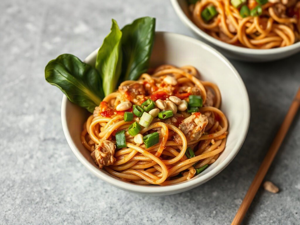 Dan Dan Noodles, fully cooked and ready to serve for two