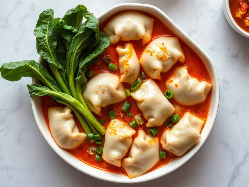 Dumpling Bake for Two (Coconut Red Curry with Bok Choy), fully cooked and ready to serve for two
