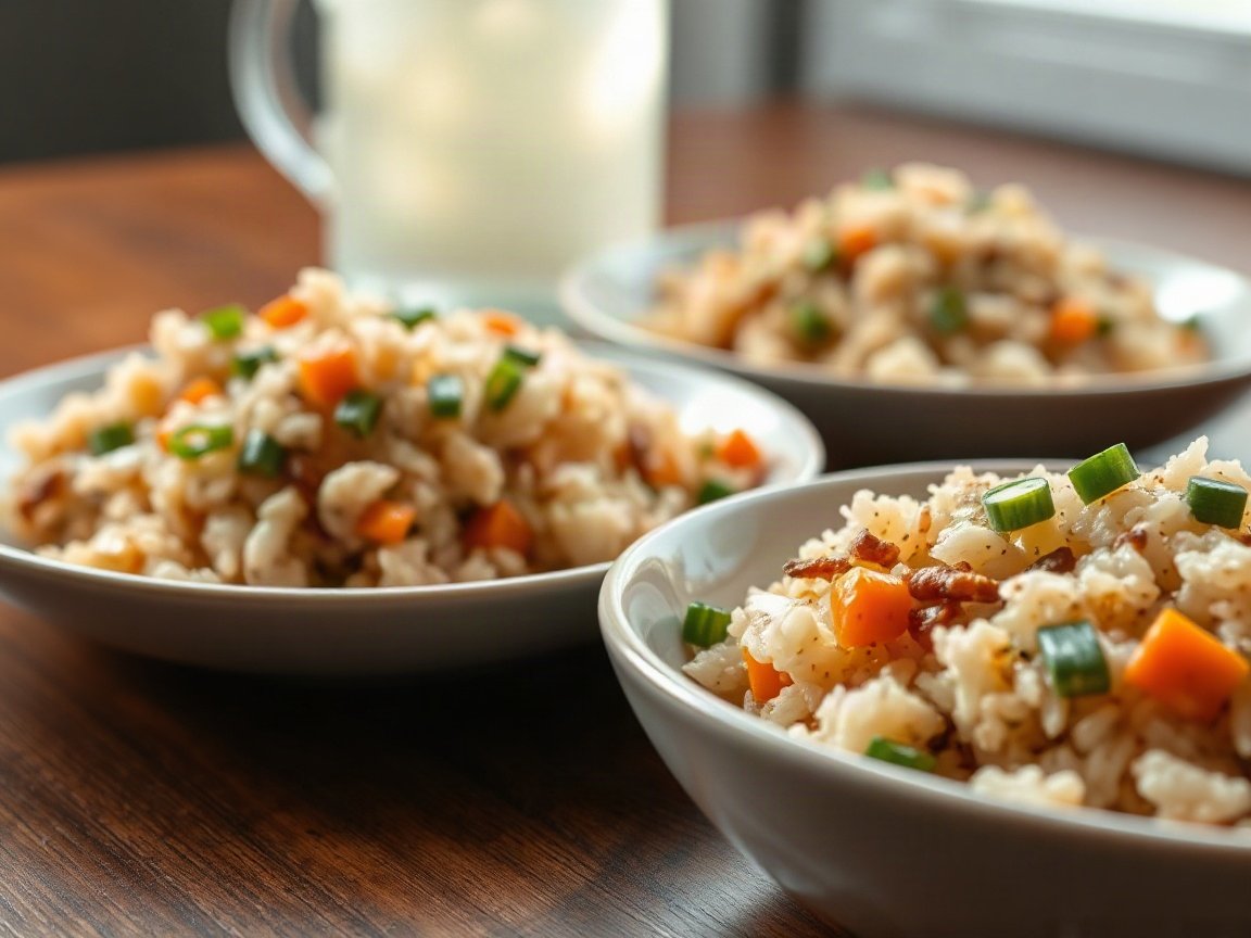 Fried Rice from Leftover Rice plated as two servings, close-up