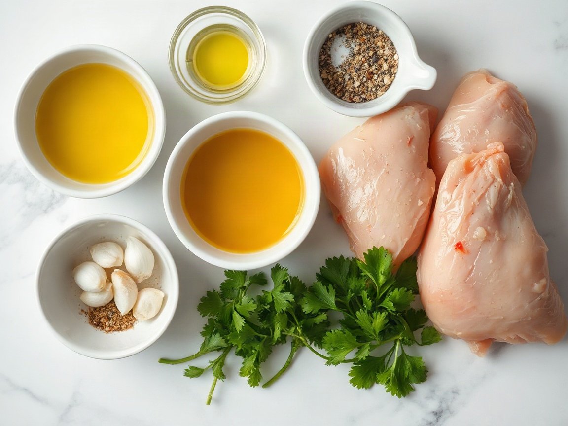 Ingredients for Lemon Garlic Grilled Chicken Breast: chicken breasts, olive oil, lemon juice, garlic, honey, Italian seasoning, kosher salt, black pepper and parsley