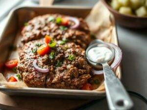 Gyro Meatloaf, fully cooked and ready to serve for two
