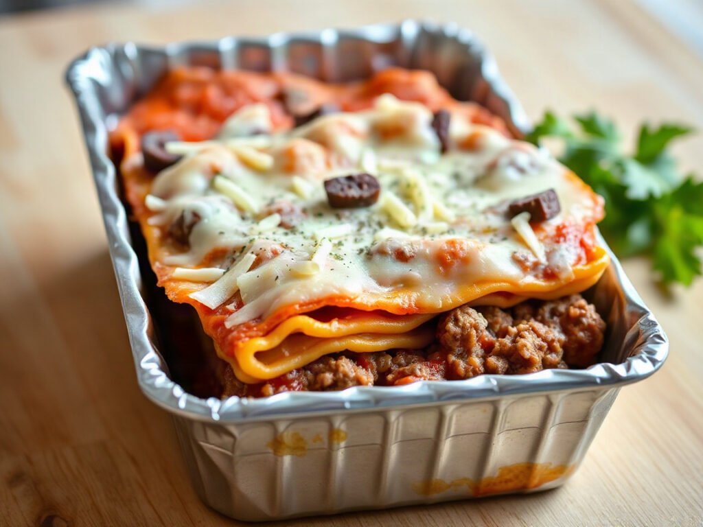 Freezer Lasagna, fully cooked and ready to serve for two